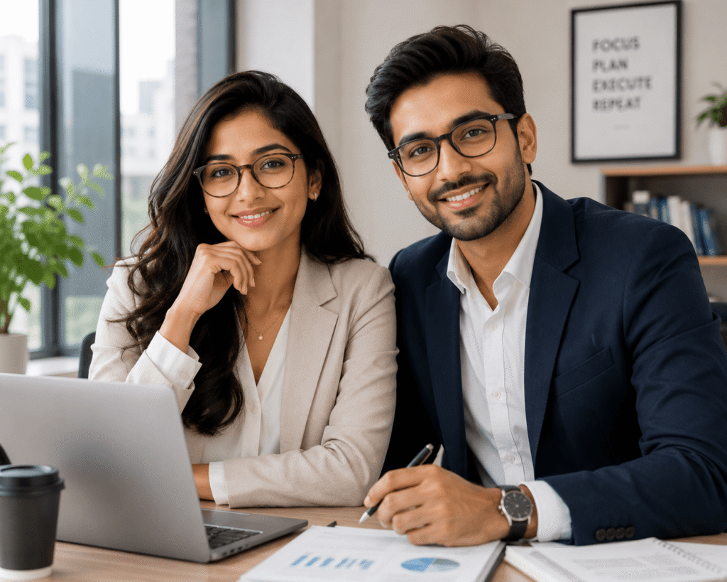working professional eyewear glasses at door step